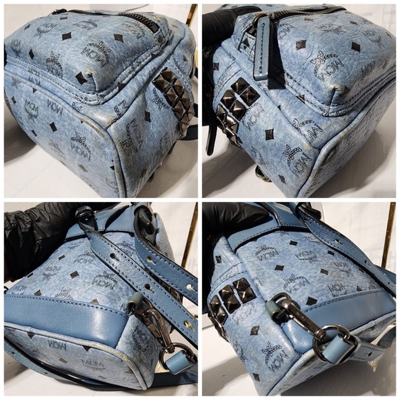 Authentic MCM Visetos Side Stud X-Mini Stark Bebe Boo Backpack Blue - Picture 7 of 13